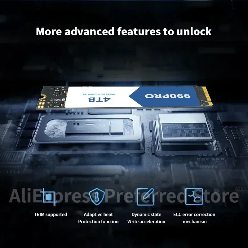 Синий 990Pro с радиатором NVMe M.2 SSD 1 ТБ 2 4 8 Внутренний твердотельный жесткий диск PCIe 4.0