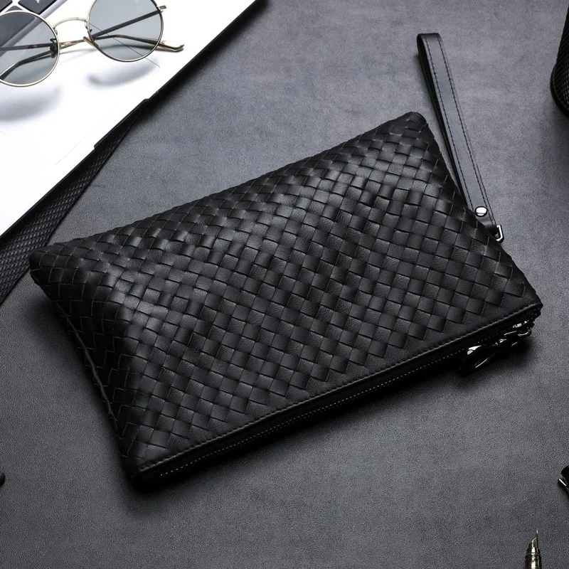 

Sack Quality High Knitting Envelope Clutches Wallet Hand Clamping Bag For Brand Clutch Men Genuine Cowhide