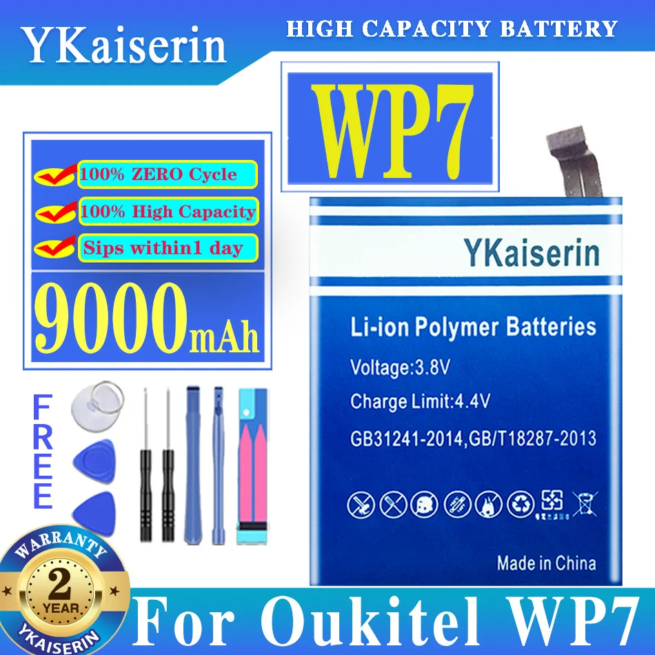 

New Original YKaiserin for Oukitel WP7 Battery 9000MAh Replacement 6.3 Inch Mobile Phone Batteria + Track Code