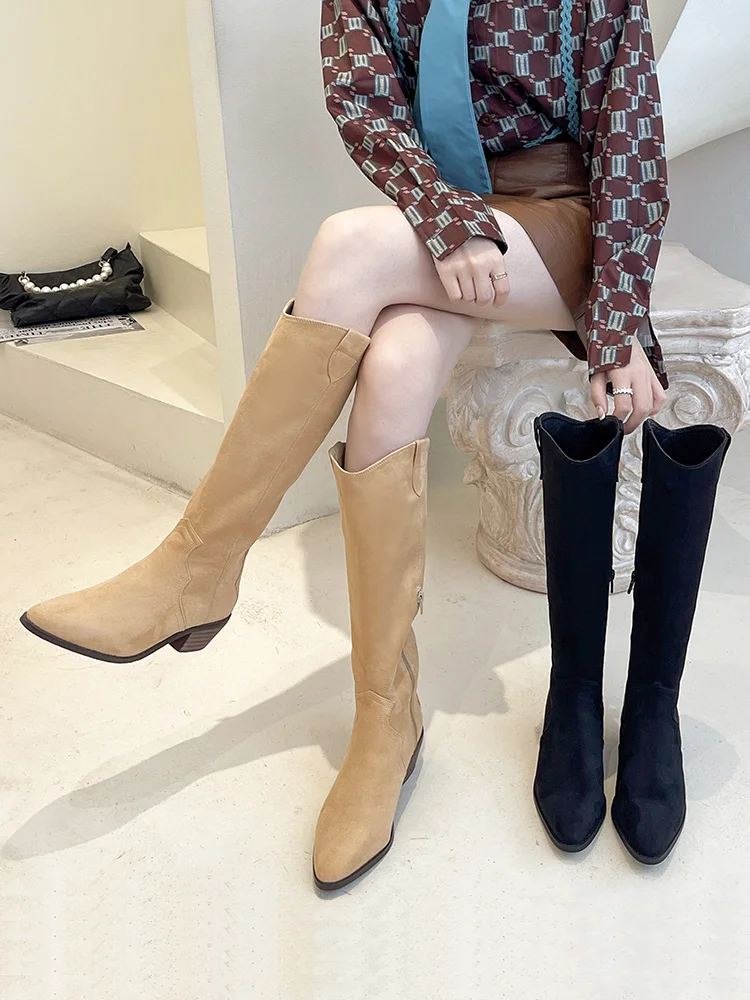 

Women's Cowboy Boots Female Shoes Sexy Thigh High Heels High Sexy Denim Med Ladies Rubber Over-the-Knee Pointy PU Solid Riding