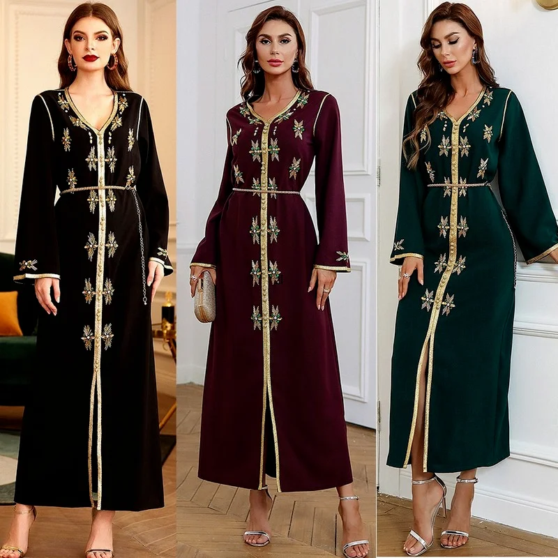 

Ramadan Eid Abaya Dress Women 2022 Luruxy Diamonds Dubai Turkey Arab Oman Moroccan Caftan Banquet Party Clothes Belted