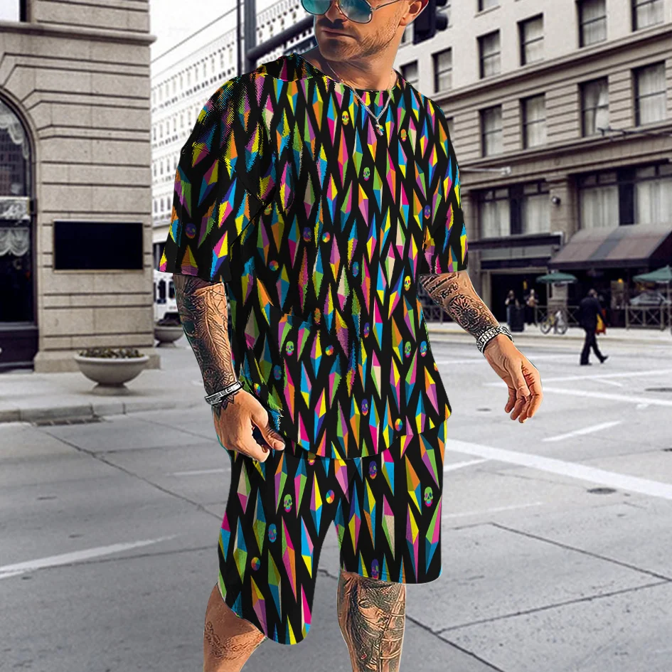 Summer Suits for Men Sets Causal Short Sleeve Tshirt Beach Shorts Sportswear Male O-neck T-shirt 2-piece Tracksuits Clothing