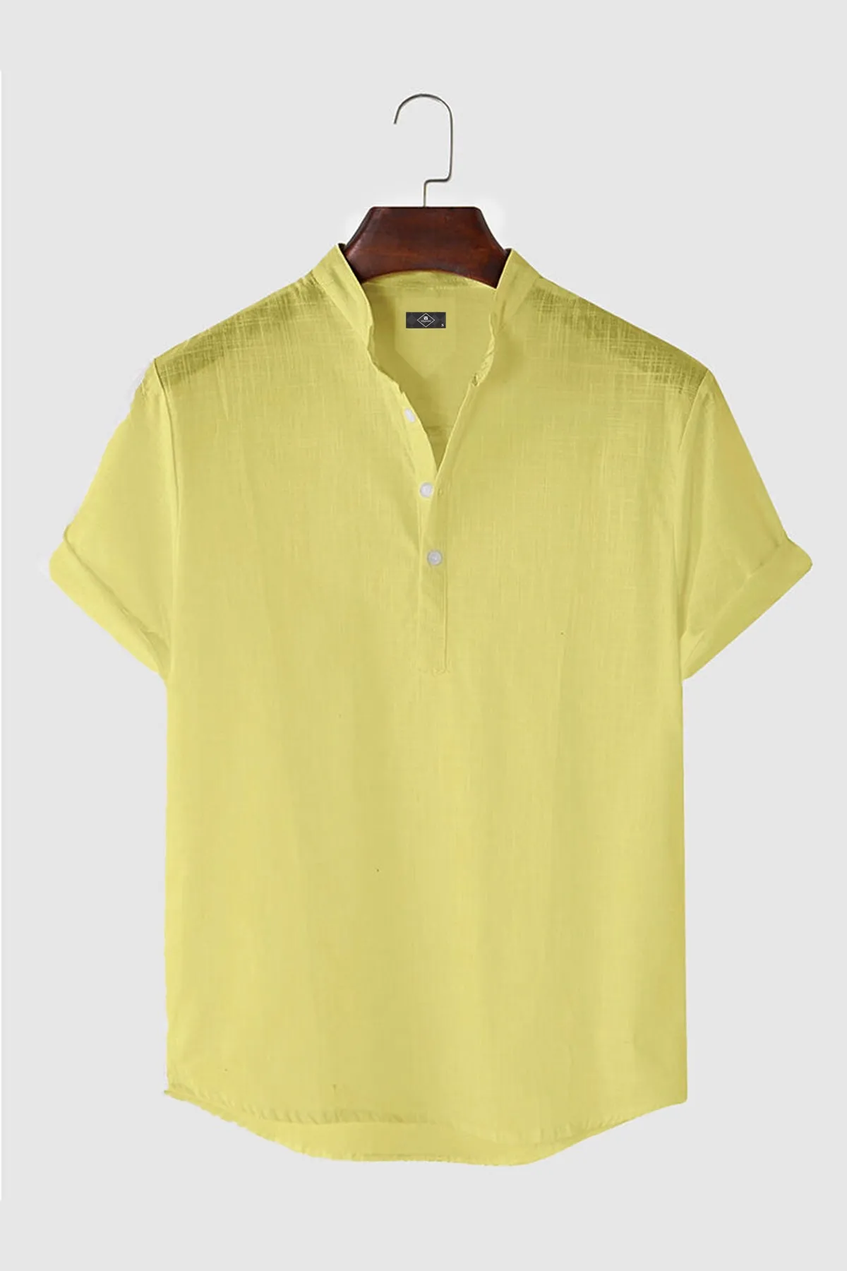 Therapy Men Men 'S Crew Neck Short-Sleeve Half Patlı Linen Shirt 21K-4300571-2 Yellow
