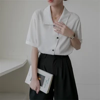 chic blouse lapel drape shirt with loose design white elegant slimming top ladies leisure tops summer 2022 new korea japan