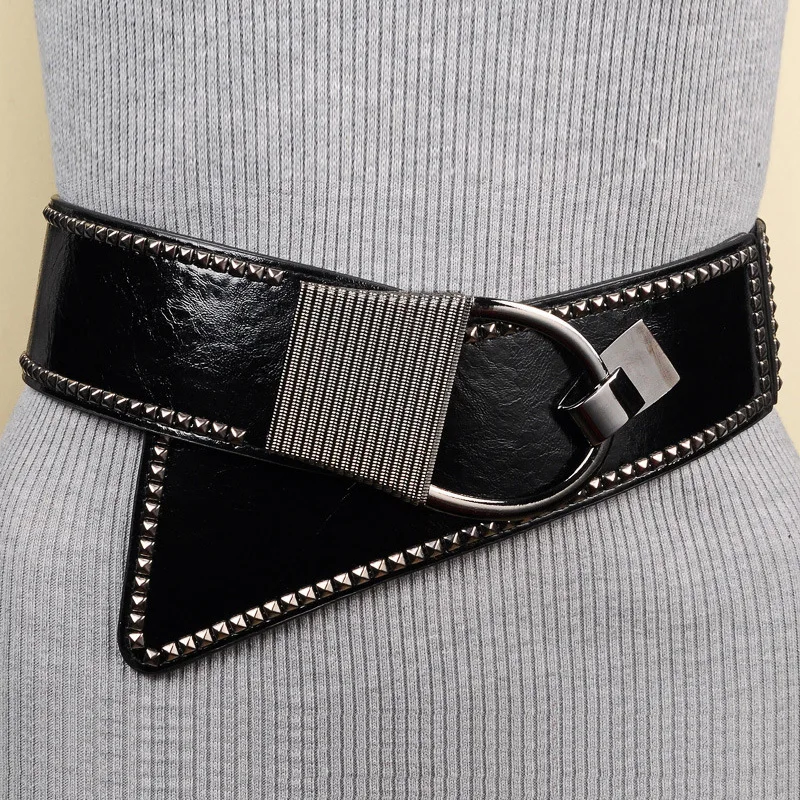 Ultra Super Wide Waspie Belt for Dress Elastic Lace-up Cinch Belt PU Leather High Waist Black Corset Belts Women High Quality