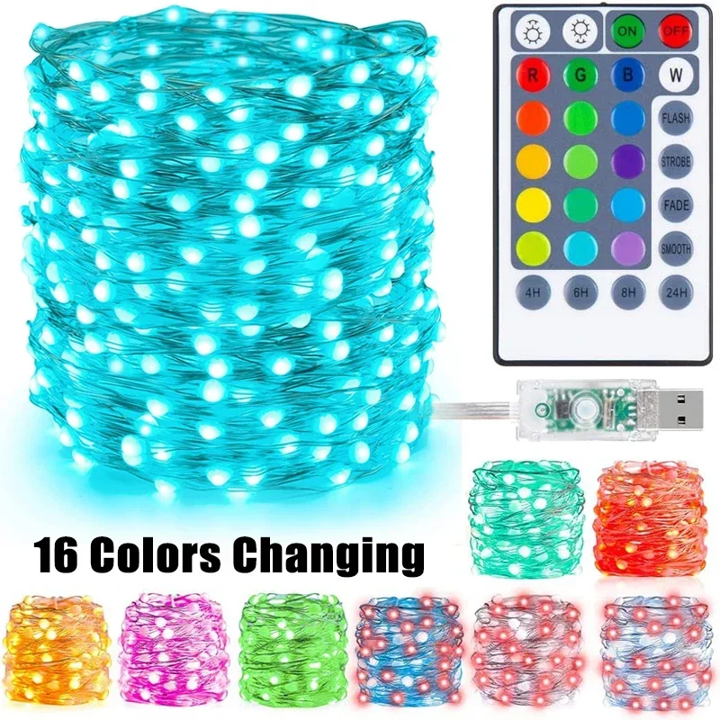 

20M USB LED String Lights RGB 16 Colors Changing Fairy Light Remote Control Outdoor Garden Bedroom Christmas Party Decoration