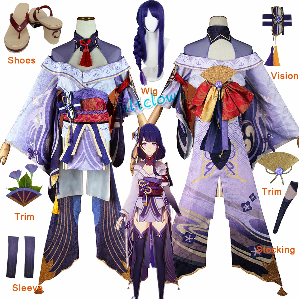 Costume de Cosplay Genshin Impact Baal Raiden Shogun  uniforme de jeu  chaussures  perruque  Anime