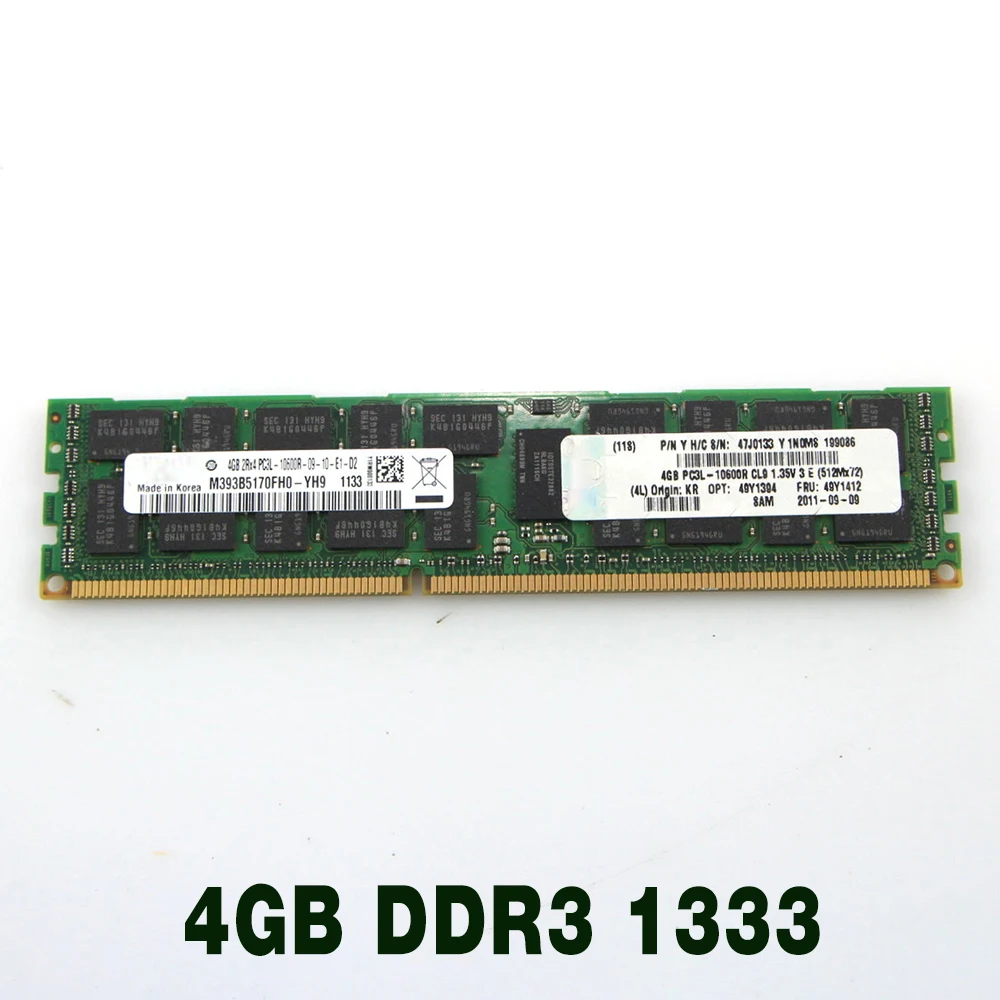 1 шт. для IBM RAM X3650 X3400 X3550 M3 49Y1394 49Y1412 47J0133 PC3L-10600R RDIMM серверная память 4 ГБ DDR3 1333