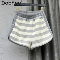2022 summer new korean style womens clothing high waist loose and slimming wide leg casual sports shorts striped girls ladies