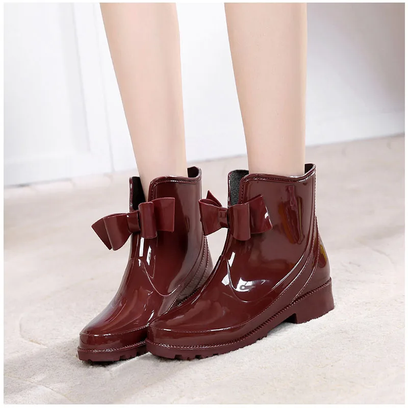 New Fashion Rainy Shoes Women Comfort Waterproof Anti-skid Water Shoes Nature Rubber Cute Butterfly Low Middle Rainy Boots Girls