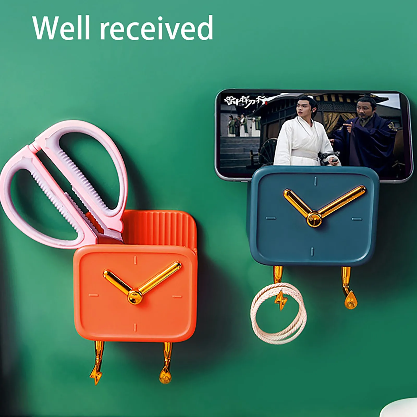 

Multifunctional Hook Hanger Phone Holder Remote Control Mounted Mobile Phone Charging Storage Rack Wall Mounted Storage Box
