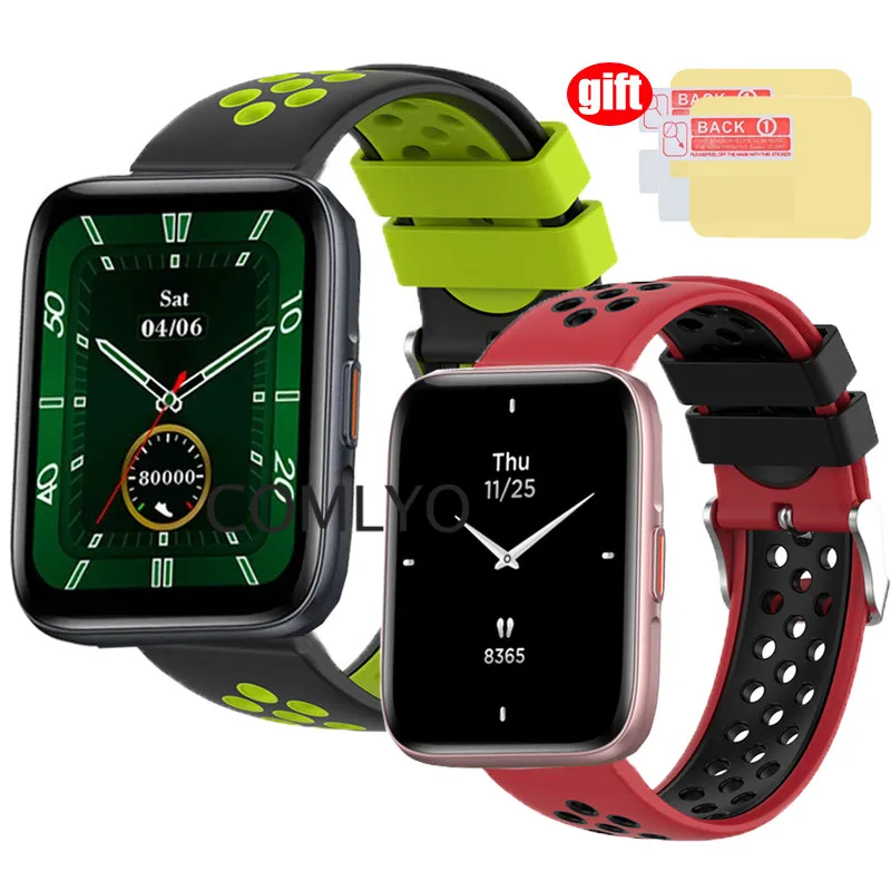 

3in1 Pack For Zeblaze Beyond 2 Swim Strap Smart Watch Silicone Metal buckle Soft Sports Band Belt Screen Protector Film