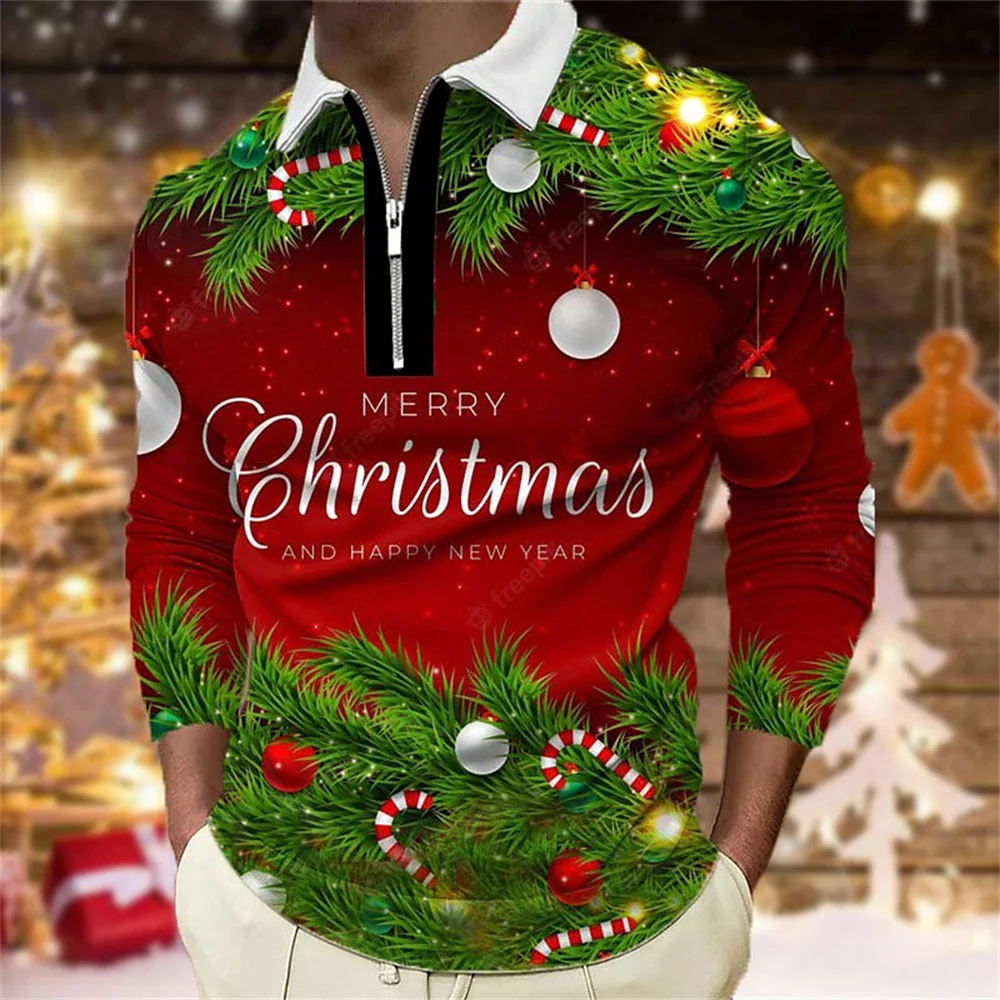 

Men's Polo Shirt Golf Santa Claus Graphic Prints 3D Print Christmas Street Long Sleeve Zipper Clothing Apparel Fashion Designer