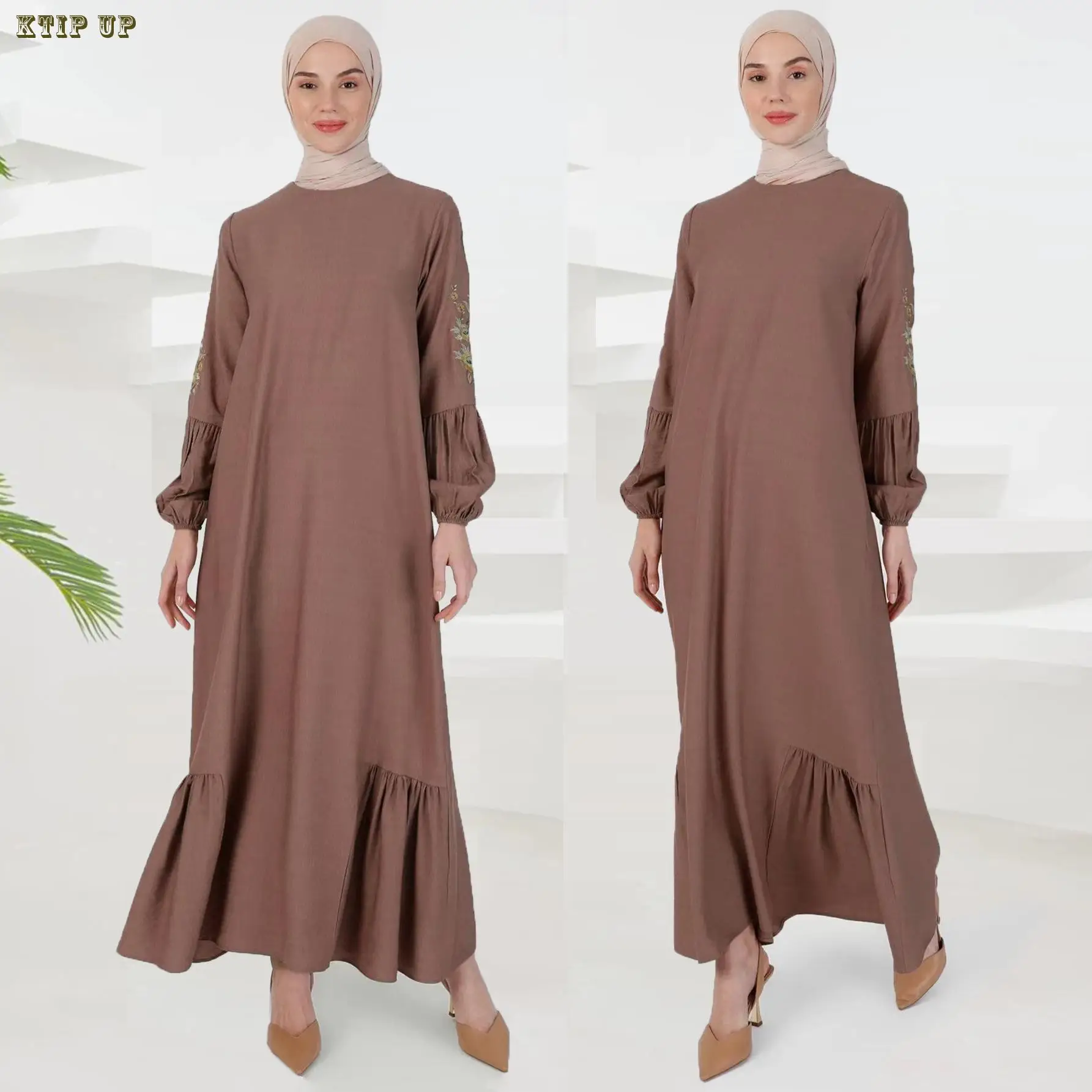 

Middle East Women Long Sleeve Dresses Embroidery Dubai Fashion Robe Muslim Islamic Turkey Loose Kaftan Abaya Ramadan Modest Gown