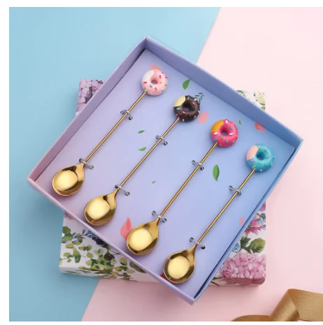 

Stainless Steel Spoon Fork Cute Version Rainbow Lollipop Donut Macaron Dessert Spoons Fruit Forks Kids Set Kitchen Accessories