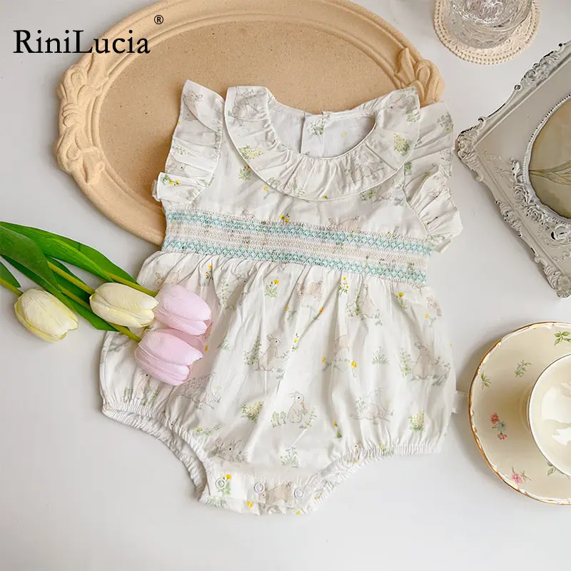 

RiniLucia New Baby Newborn Romper Sleeveless Animal Floral Print Romper 2023 Baby Clothes Cartoon Summer Jumpsuit Girls Romper