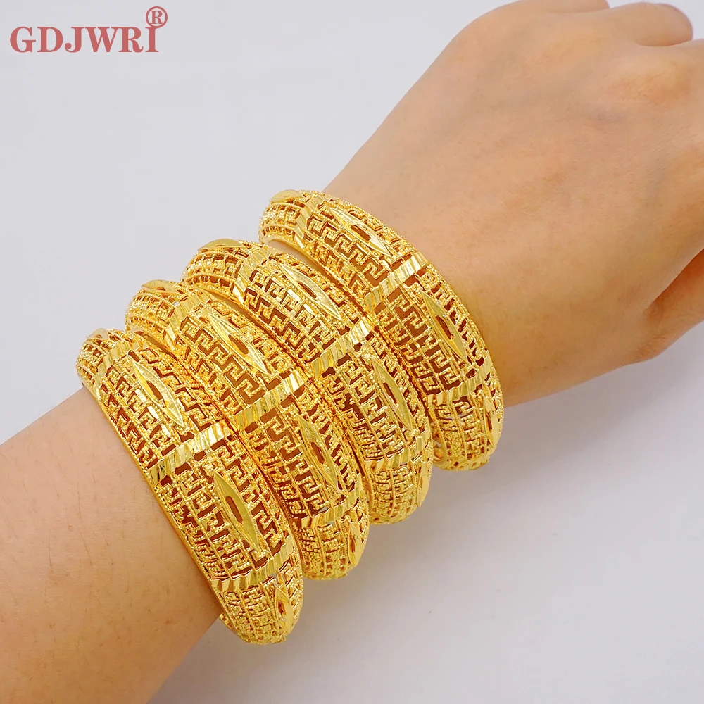 

Dubai Gold Color Cuff Bangles For Women African Luxury Charm Bracelet Bangles Ethiopian Middle East Arab Wedding Jewelry Gifts