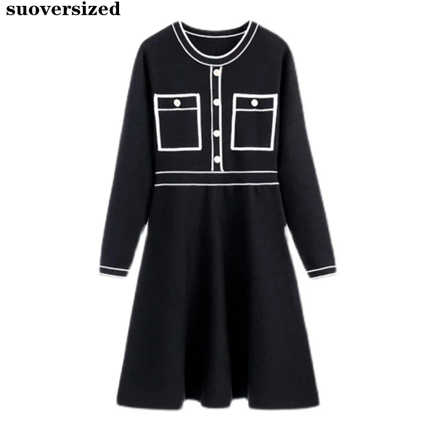 

Женское облегающее винтажное платье-свитер на спине, черные элегантные вечерние платья, трикотажное корейское модное платье с длинным рукавом, 2023