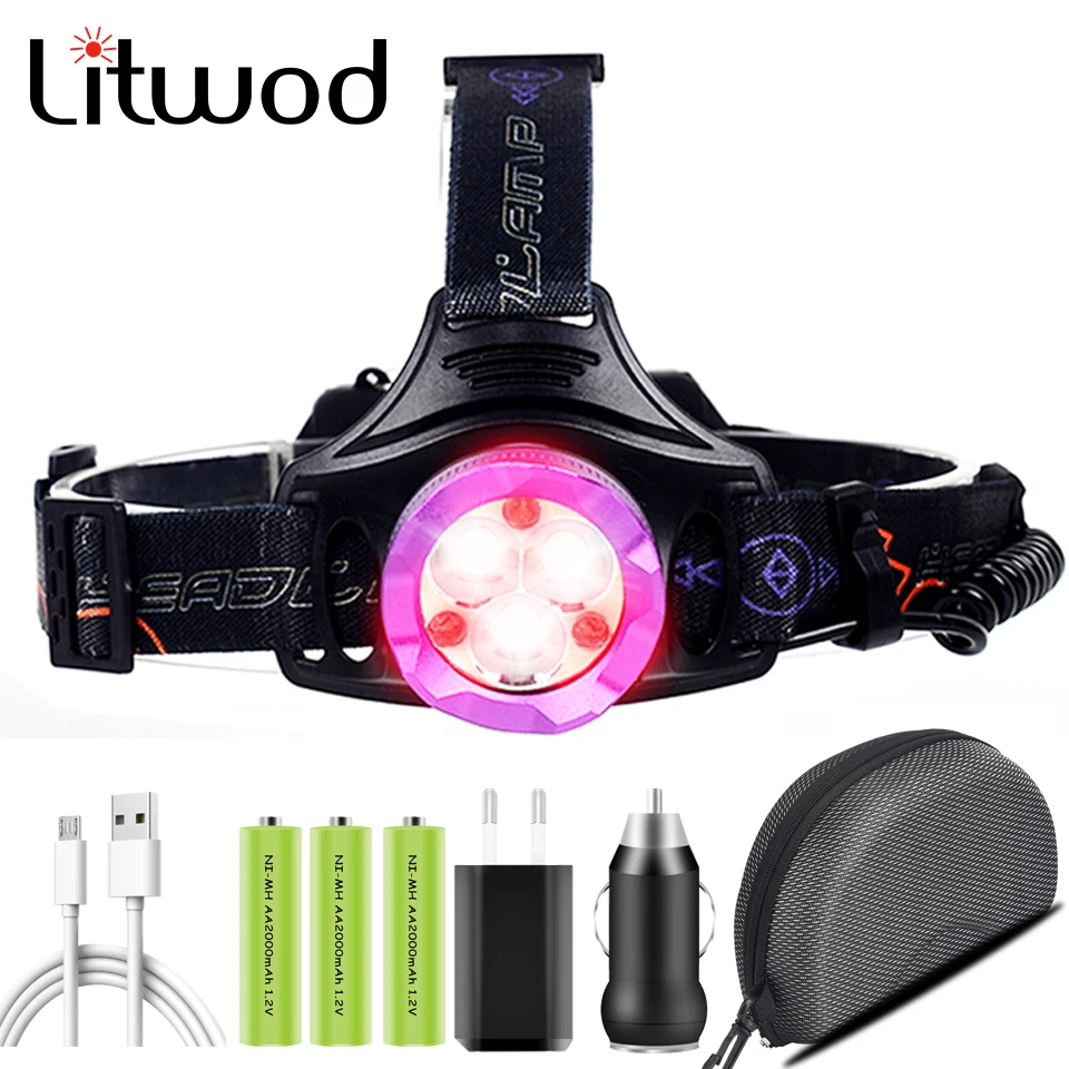 

XM-L2 U3 LED Headlamp Cup Reflector 18650 or AA Battery Head Flashlight Lamp Torch Powerful Headlight COB Aluminum Red 10W 3pcs