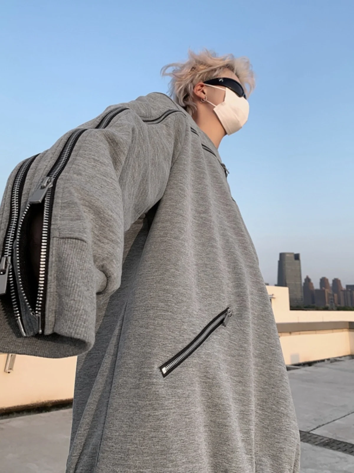 Осенне-зимний американский уличный дизайн плечевой ремень на молнии толстовка с