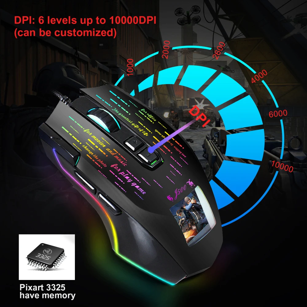 

Игровая мышь J500 с дисплеем, многоязычный драйвер, 3 режима, переключаемый драйвер, персонализированные настройки изображений, контроллер