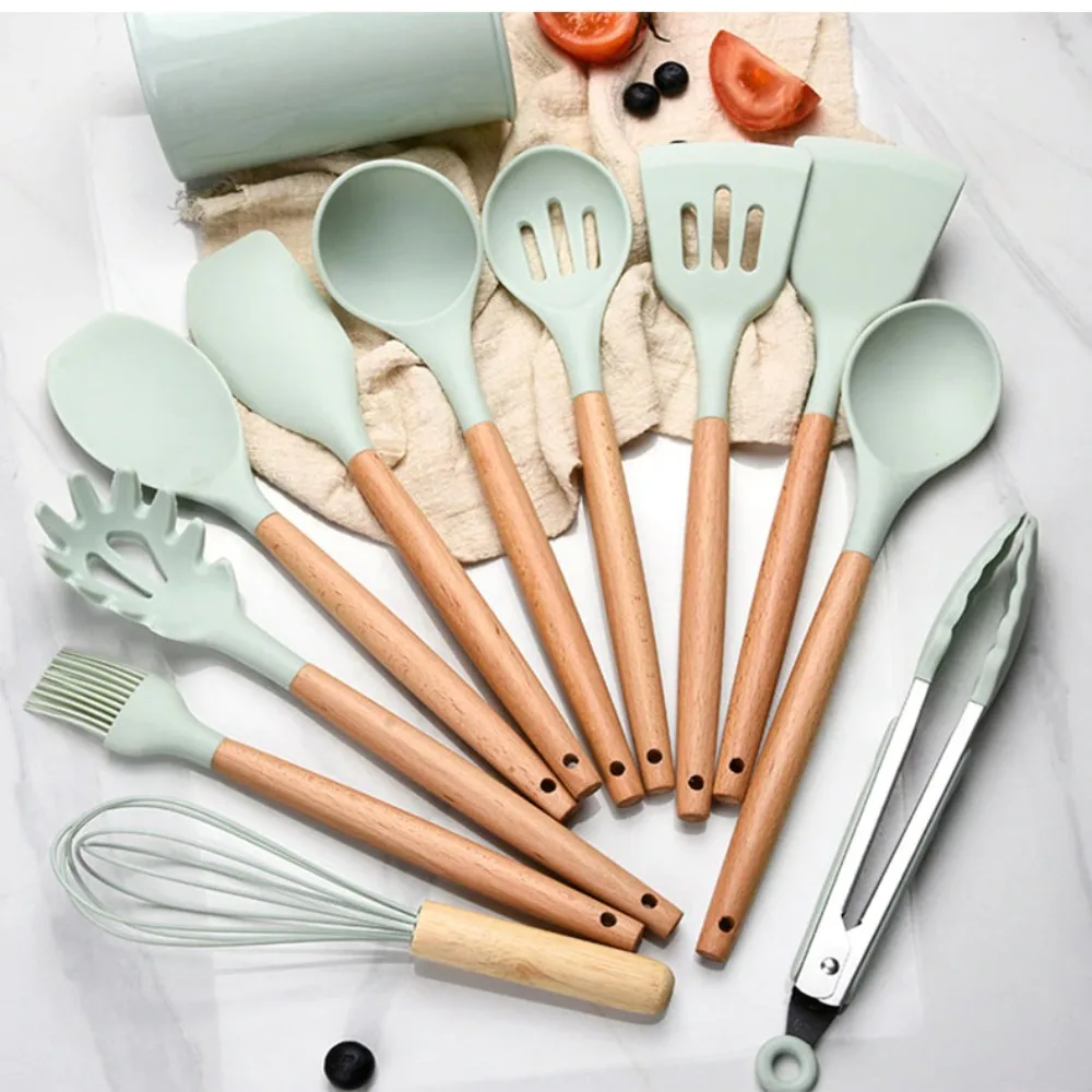 

Cooking Utensils Dishwasher Safe Eco-Friendly Kitchen Utensils Set Kitchen Appliances Spatula Wooden Handle Storage Box