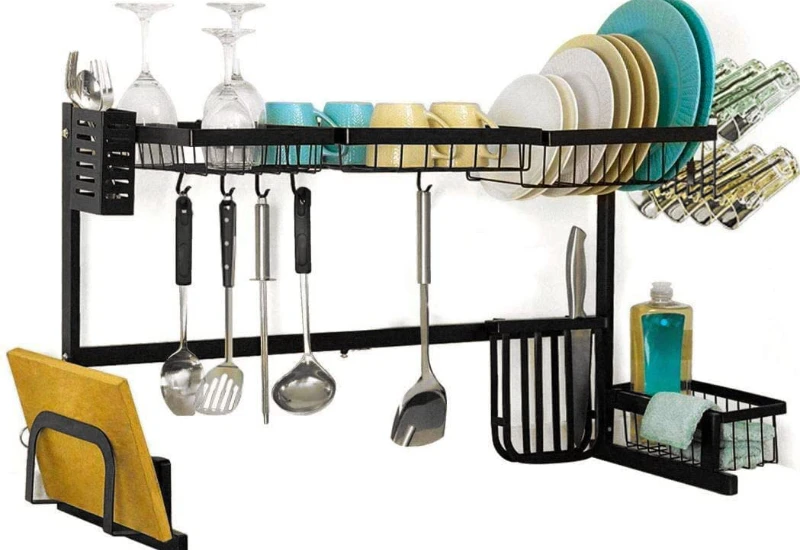 

2-Tier Stainless Steel Over the Sink Dish Rack (Large, Black)