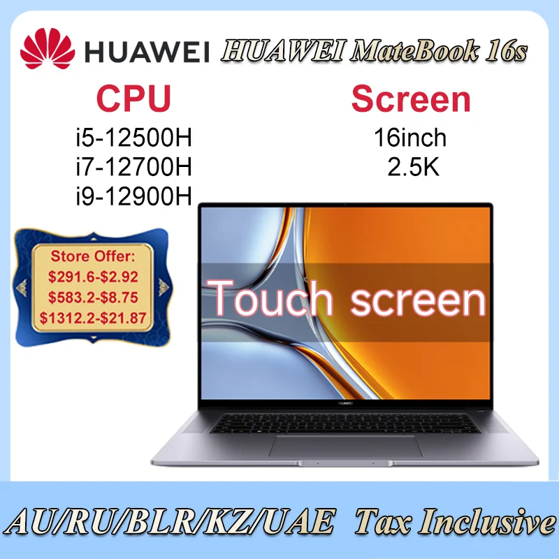

HUAWEI MateBook 16s Laptop 2022 i5-12500H/i7-12700H/i9-12900H Intel Xe 16GB 512GB/1TB 16" 2.5K Touch Screen NoteBook PC Computer