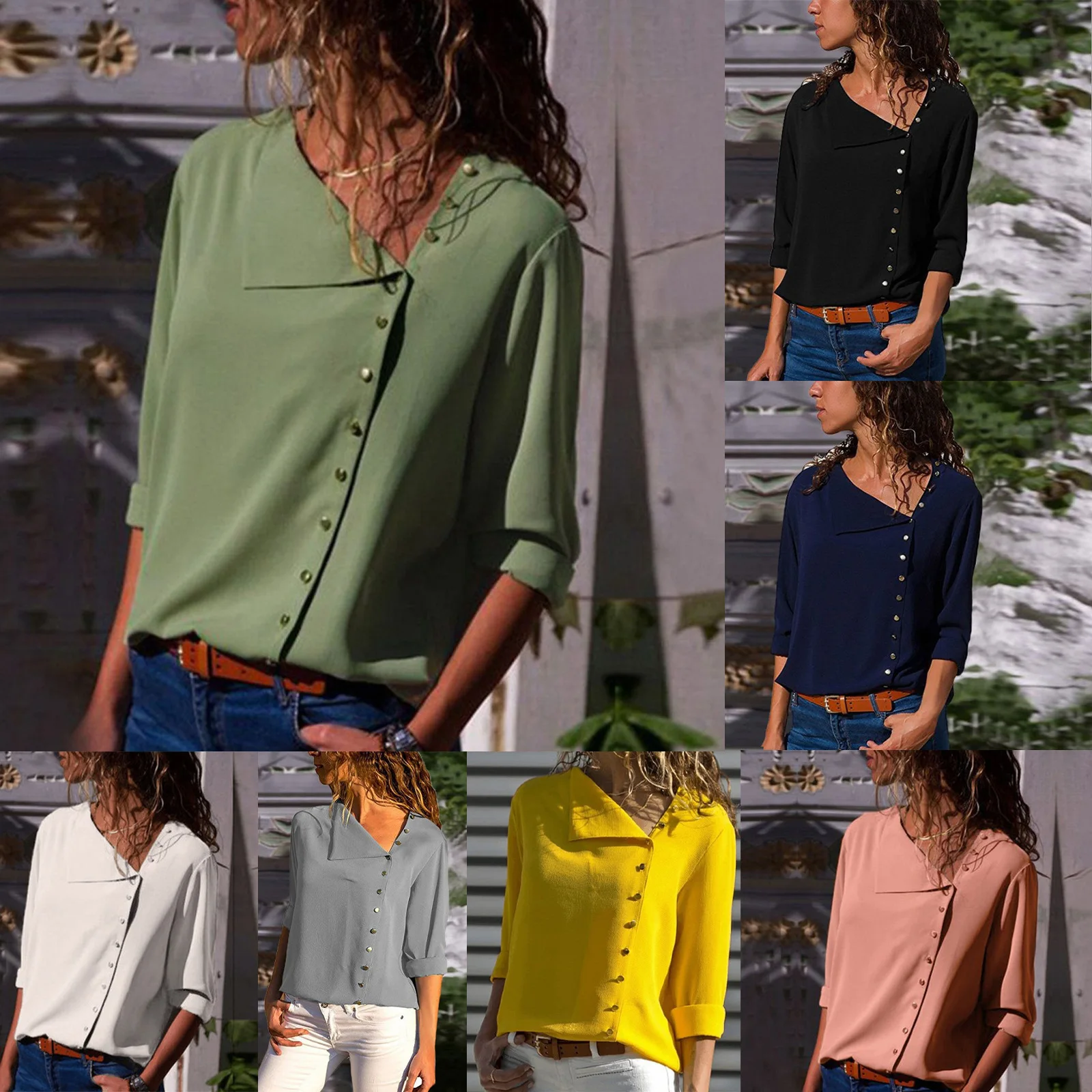

Women Tops And Blouses 2022 Fashion Long Sleeve Skew Collar Chiffon Blouse Casual Tops Elegent Work Wear Shirt