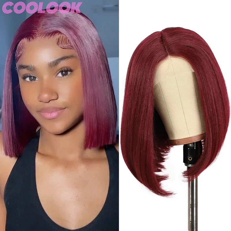 

Wine Red Short Bob Lace Front Wig Synthetic Natural Straight Lace Frontal Wig Shoulder Length Bug Wigs for Black Women Cosplays