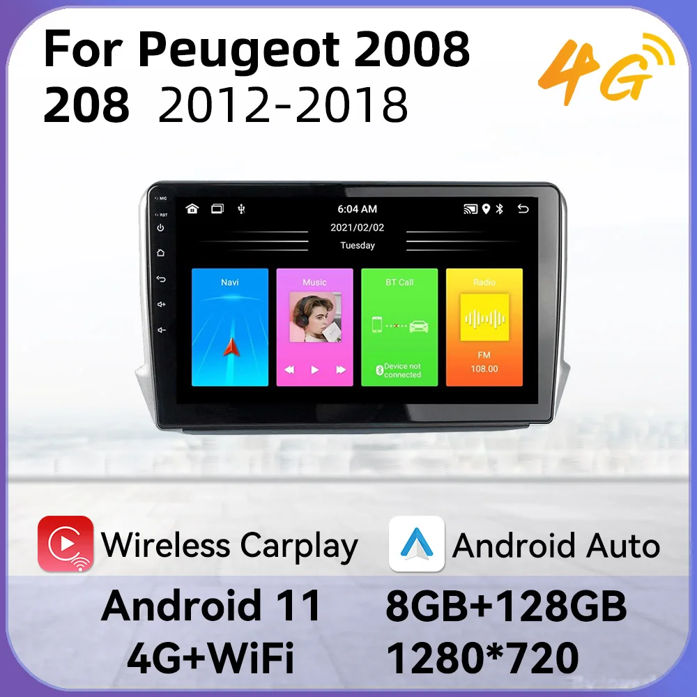 

Car Radio 2 Din Android Stereo for Peugeot 2008 208 2012-2018 10.1" Screen Multimedia Player Navigation Carplay Android Auto GPS