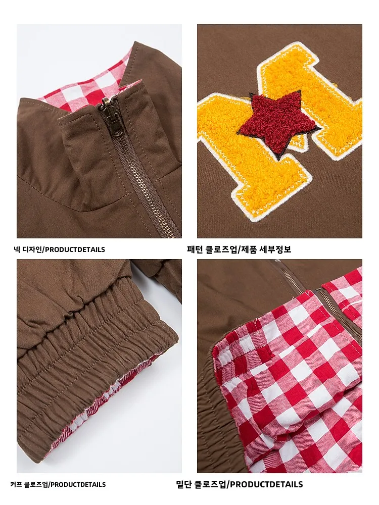 Wukong Goods зимняя клетчатая двусторонняя куртка в стиле ретро с воротником-стойкой