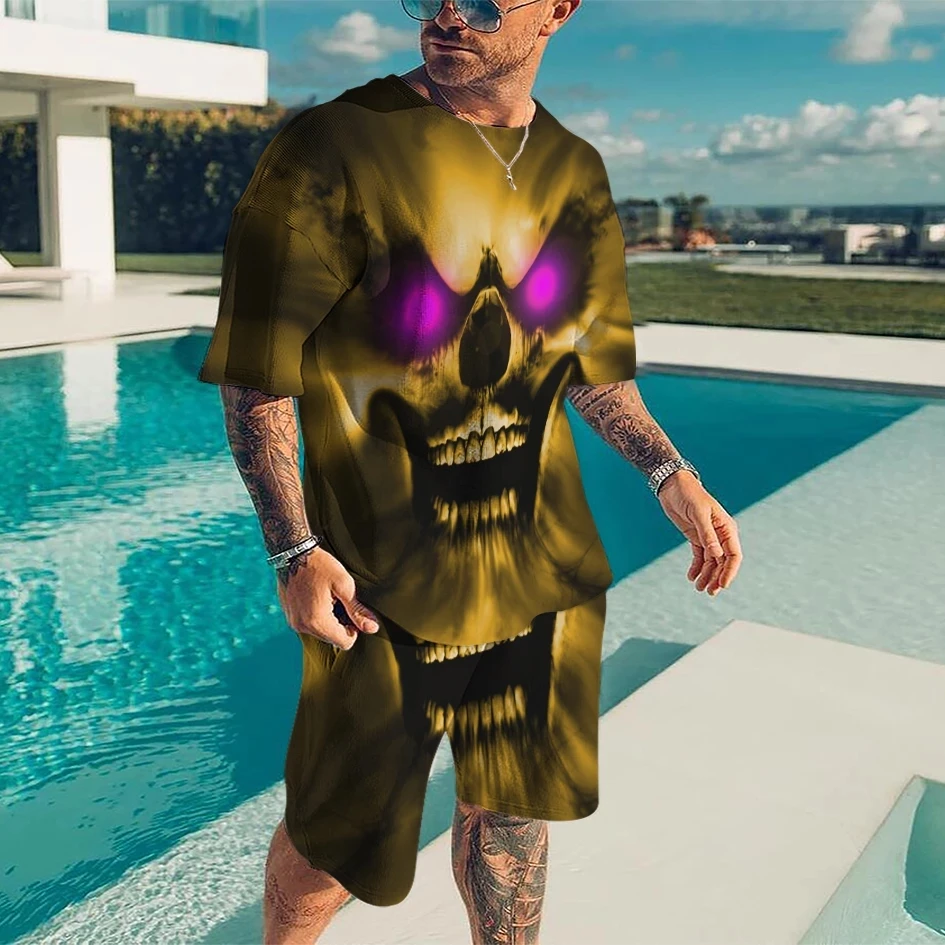 

Футболка и шорты мужские оверсайз с принтом головы льва, модная спортивная одежда с круглым вырезом и 3D-принтом, футболка и шорты, лето