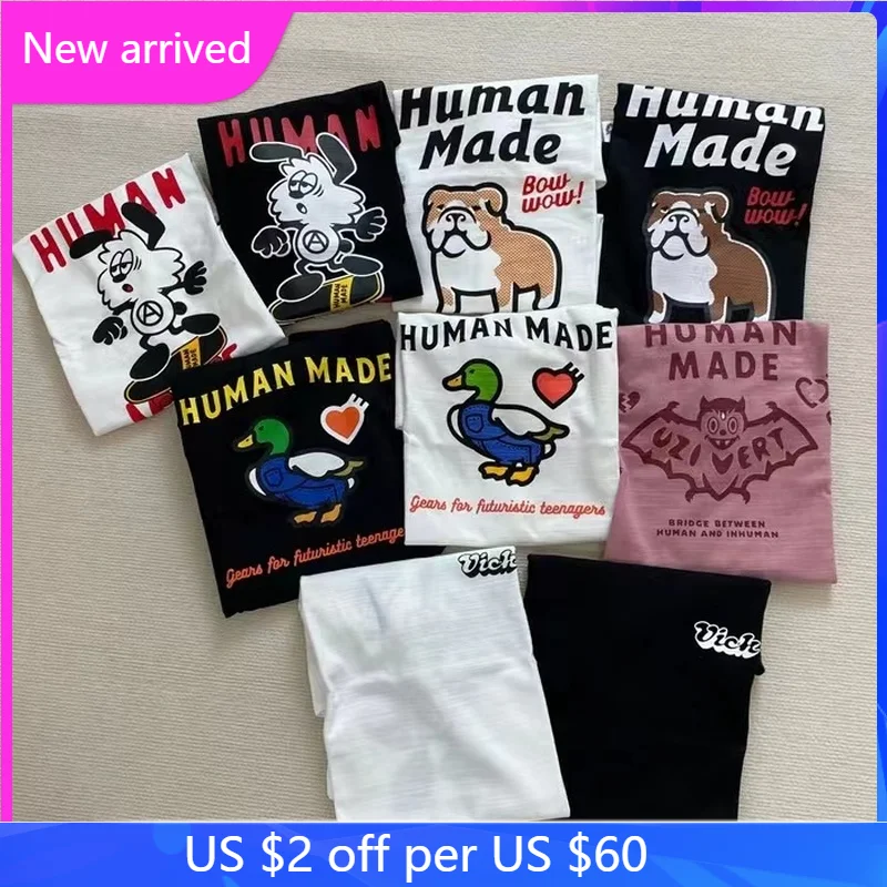 

HUMAN MADE Tshirts Cute Cartoon Dog Slub Men Women T-Shirts Harajuku Clothing