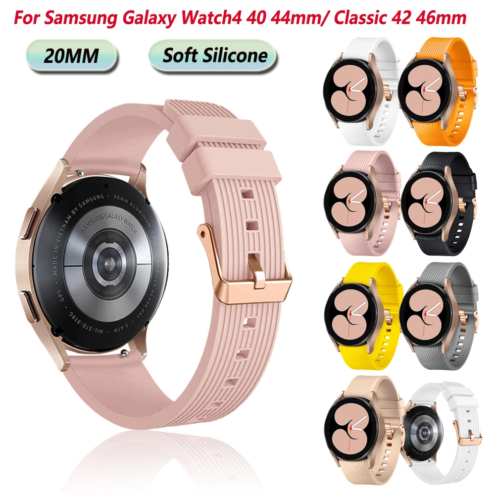 

New Silicone 20mm Band Strap For Samsung Galaxy Watch 4 40 44/Watch4 Classic 46 42mm Smartwatch Wriststrap Active 2 40/44mm Belt