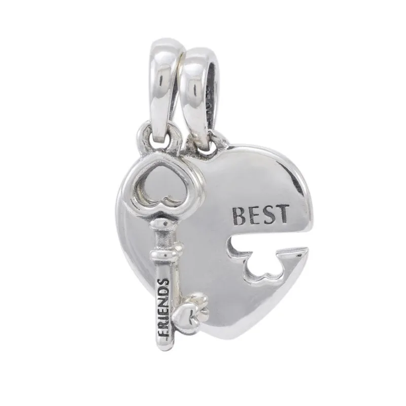 

High Quality S925 Silver Women Bracelet Bead Best Friends Key Lock Heart Dangle Charm DIY Jewelry Lady Girl Birthday Gift