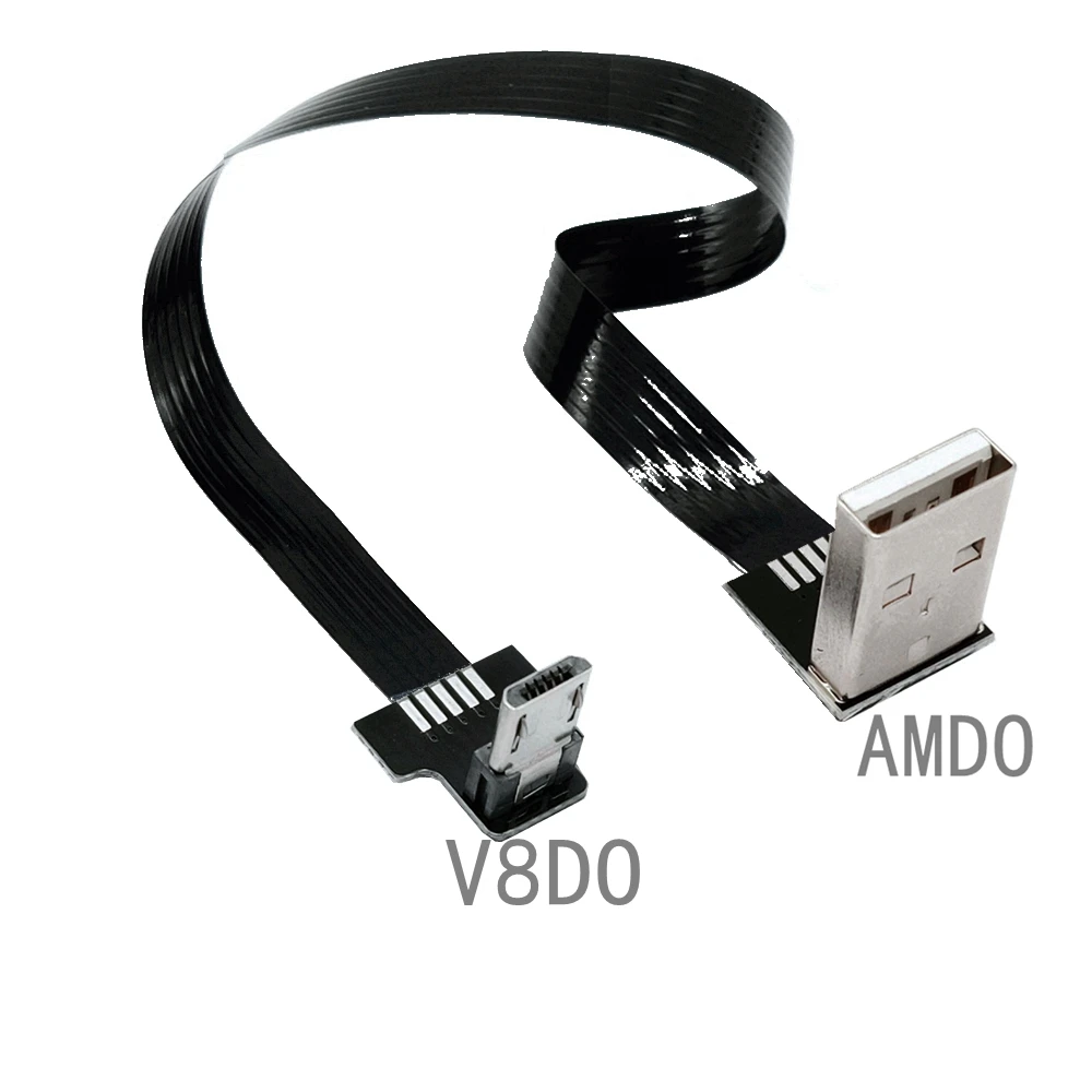 Фото Гибкий плоский кабель FFC PCB 5-100 см USB2.0 с угловым разъемом Micro USB (штекер) для передачи данных и зарядки, с возможностью подключения влево, вправо, вверх, вниз №5