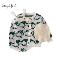 2022 autumn and winter baby love set baby cotton knitting embroidery romper coat
