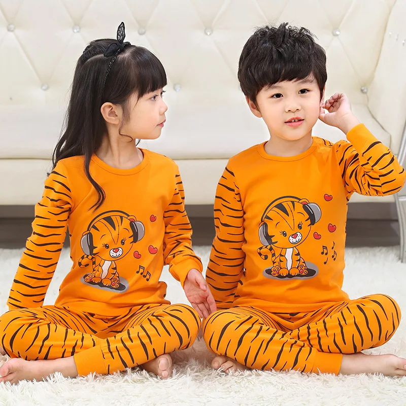 

Winter Sleepwear for Girls Boys Cartoon Baby Tiger Pajamas Cute Cotton Pyjamas Sets Teens Pajamas Children Clothes for 3-13Years