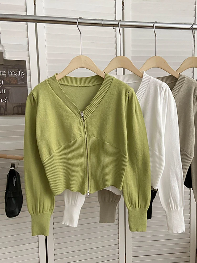 

Женский трикотажный кардиган на двойной молнии, с V-образным вырезом и длинным рукавом