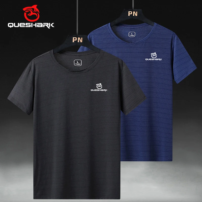 QUESHARK Мужская быстросохнущая Спортивная футболка с коротким рукавом для бега