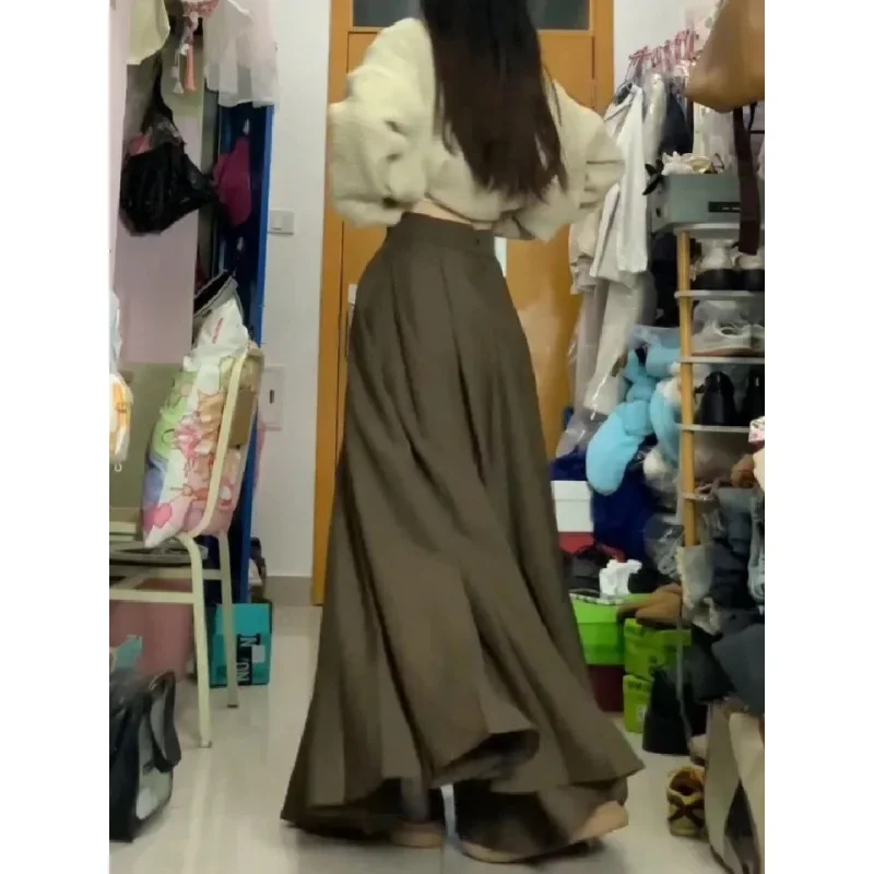 Корейский стиль плиссированная юбка трапециевидной формы с высокой талией