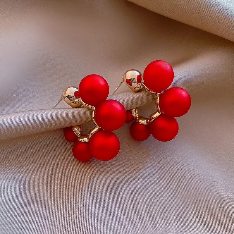 

Vintage Red Pearl Round Earrings for Women Wedding Party Elegant Jewelry Fashion Accessories Gifts Party Vacation Engagement
