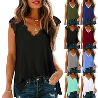 2022 summer women clothing xs 5xl fashion v neck sleeveless tank tops casual sold color summer vest ladies loose lace t shirts