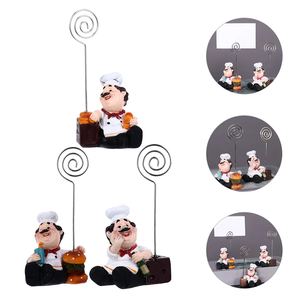 

3pcs Cartoon Chef Note Holder Fun Photo Clips Business Cards Storage Rack