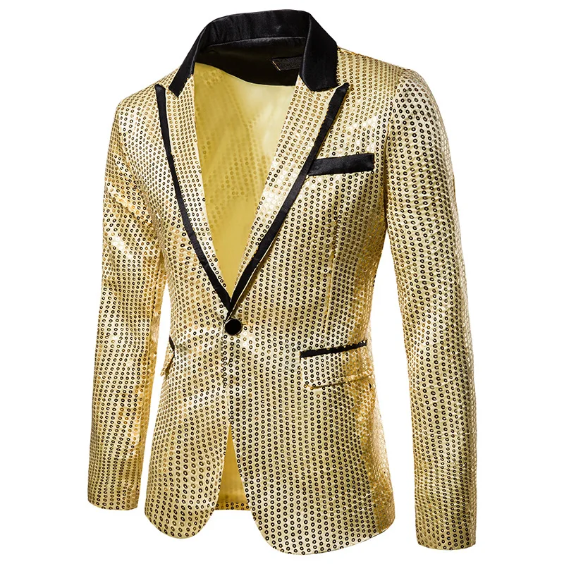 

Блестящий мужской блестящий пиджак для ночного клуба, модель 2022 года, золотистый костюм, смокинг с блестками, блестящий пиджак на пуговицах