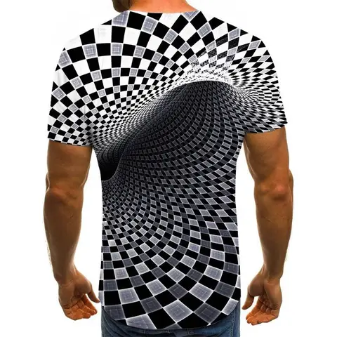 Футболка с трехмерным графическим рисунком, повседневные топы в клетку, Мужская футболка 3D, летняя мужская футболка с круглым вырезом, женская уличная одежда