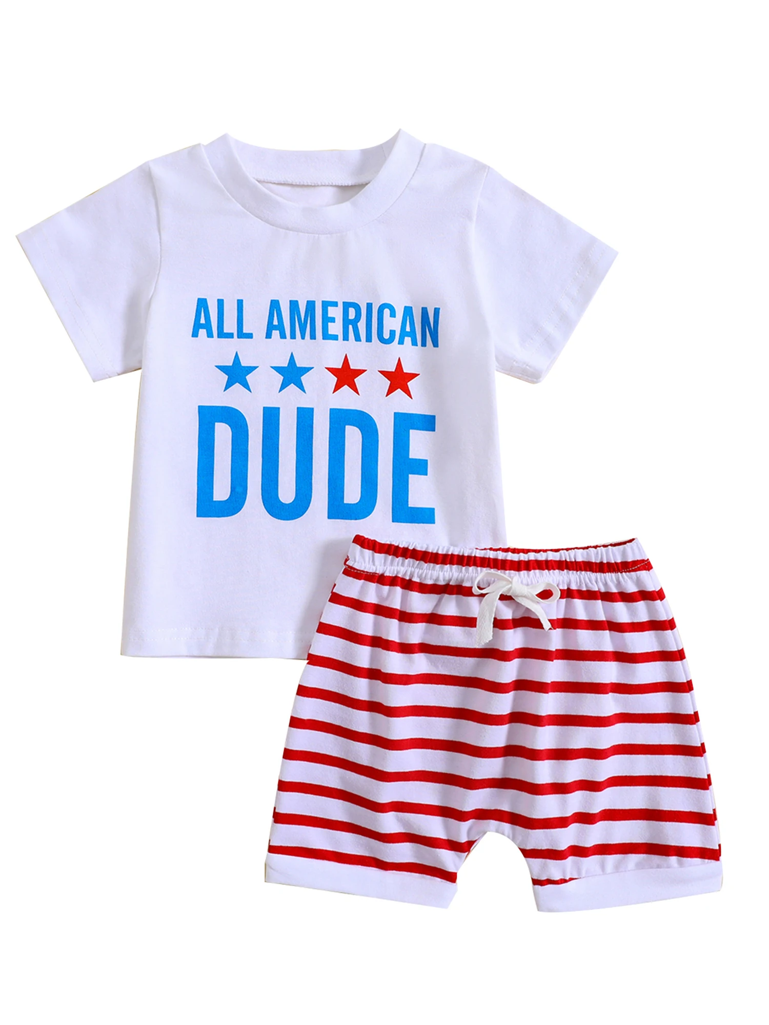 

4 июля одежда для маленьких мальчиков футболка с буквенным принтом Топ с полосатыми шортами 4 июля милый комплект одежды для новорожденных