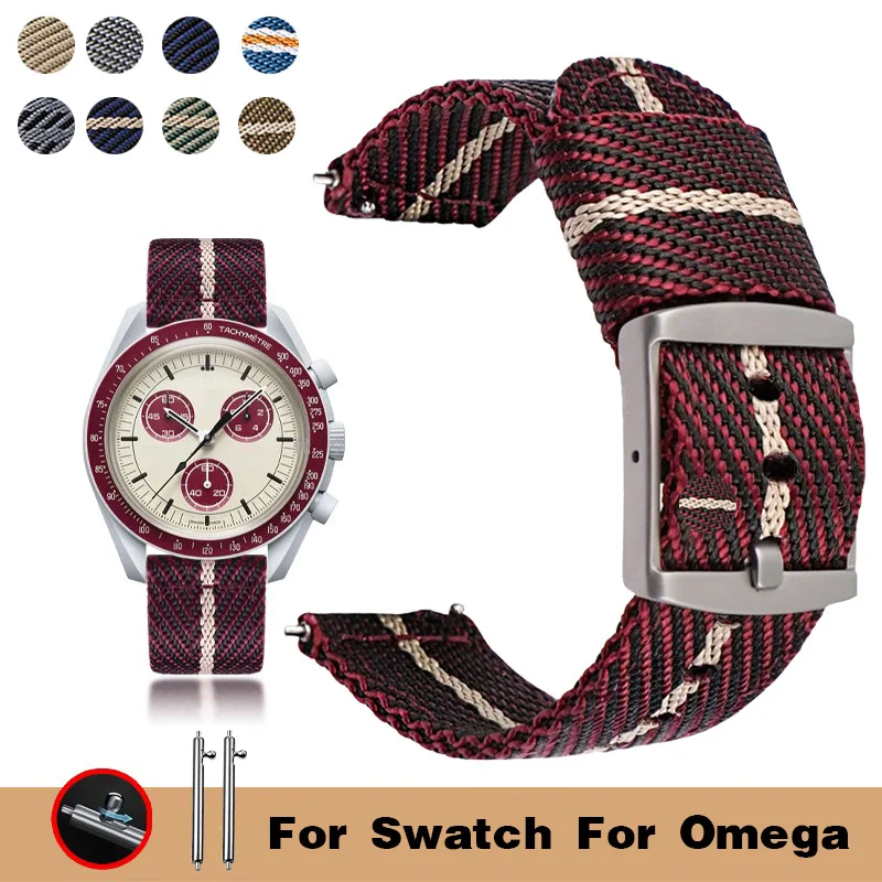 

20mm Quick Release Nylon Bands for Omega for Swatch Moon Planet Series Weave Canvas Strap Replacement Women Men Sport Wristband
