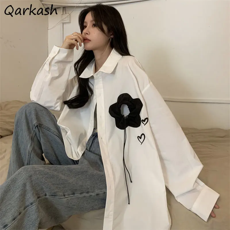 

Baggy White Shirts Women Spliced Unisex Teens Streetwear Vintage Kpop Fashion Clothing Long Sleeve Aesthetics Spring Camisas Ins